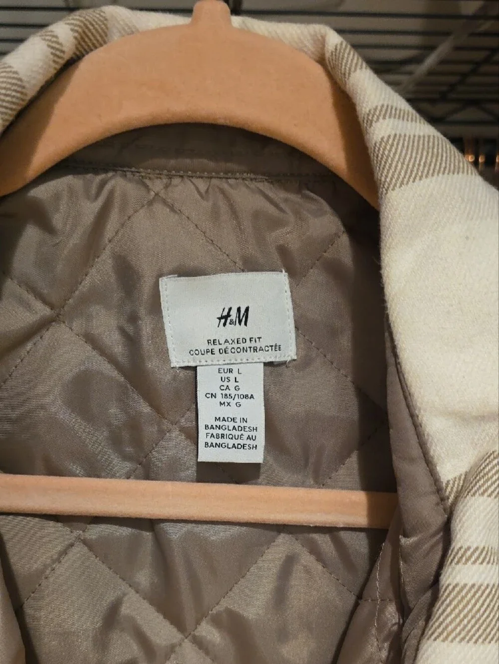 H&M Cream & Tan Plaid Quilted Shacket